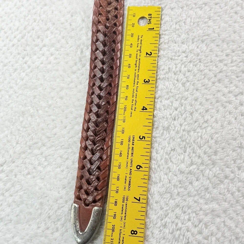 Fossil Braided Leather Belt Brown Woven Silver Buckle Tip MB2265C0G Size 38